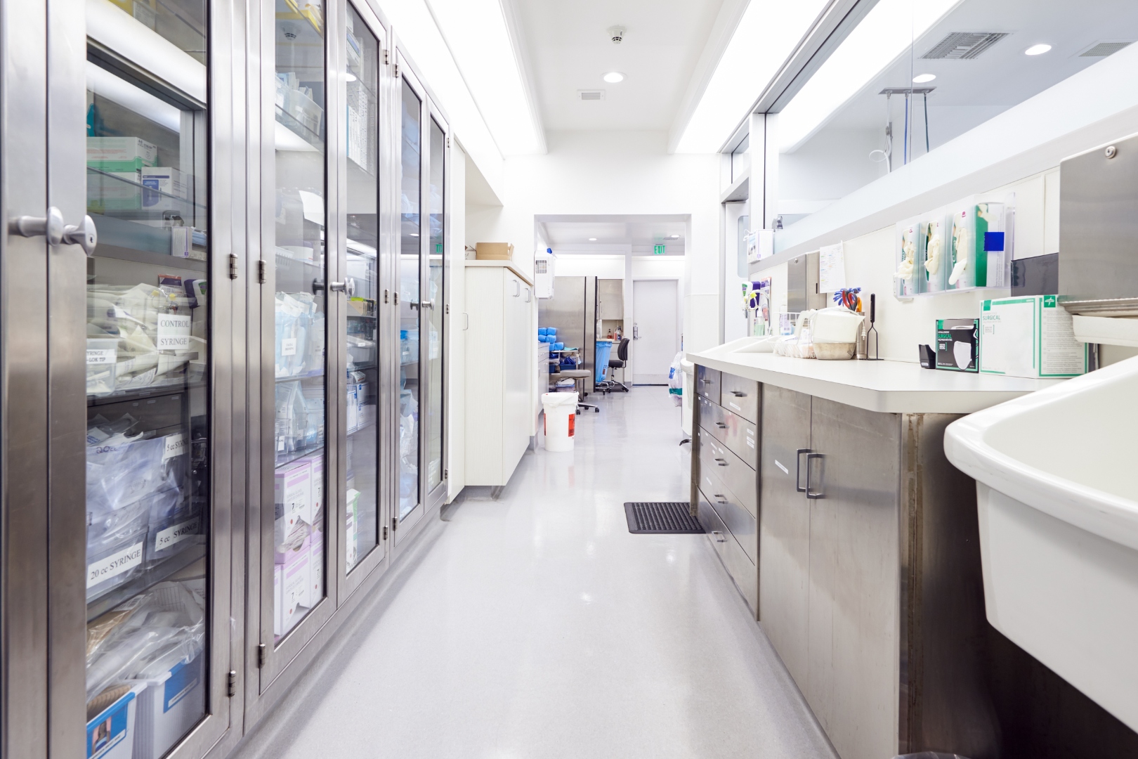 A clean clinical utility room in a regulated care environment