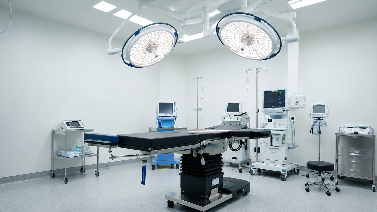 Empty ambulatory surgery center procedure room, prepared and ready for the next case